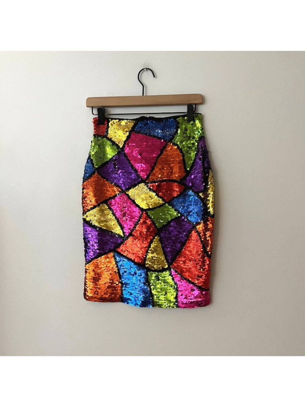 Vintage 80's Casual Corner Multicolor Sequin Pencil Skirt Women's Size 8